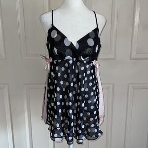 Fantasies By Morgan Taylor Black And White Dotted Pink Side Bow Chemise